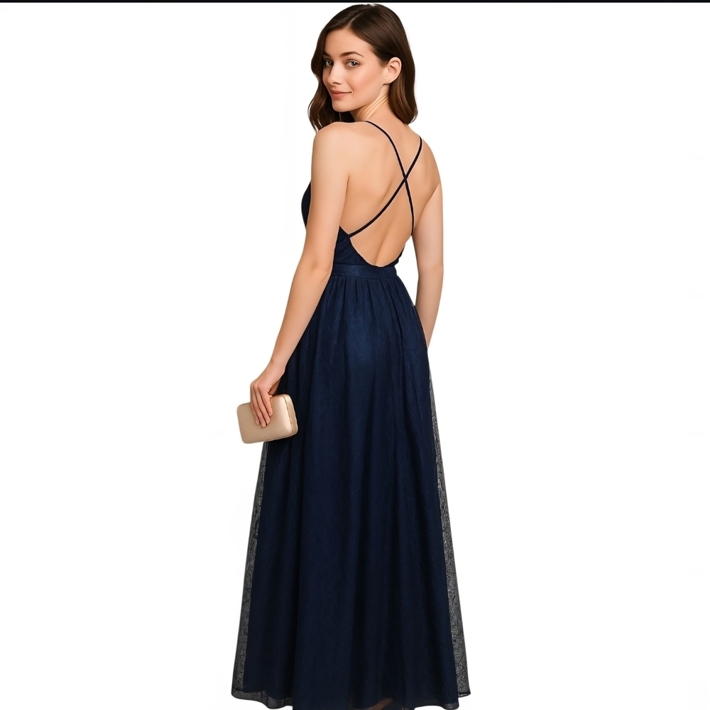 Steps NY Navy Blue Lace Maxi Dress – Size S (Small) - Picture 3 of 8